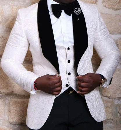 Trajes De Hombre Coat Pants Suits For Men Black Floral Peaked Lapel  Formal Dress Tuxedo Groom Wedding Suits For Men