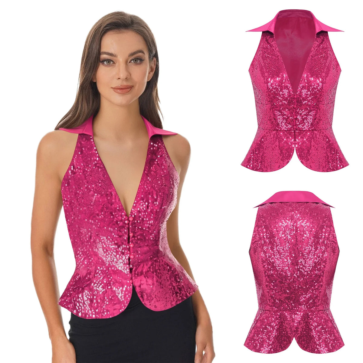 Fashion Sequins Vests Women's Tassel Sleeveless Waistcoat Jazz Dance Costume Shiny Vest 80s Disco Music Festival Party Clubwear