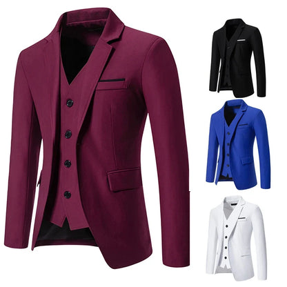 Blazer Men's Fashion Gentleman Solid Color Comfortable Business Color Match with Fake Two Wedding Casual Banquet Slim Suit