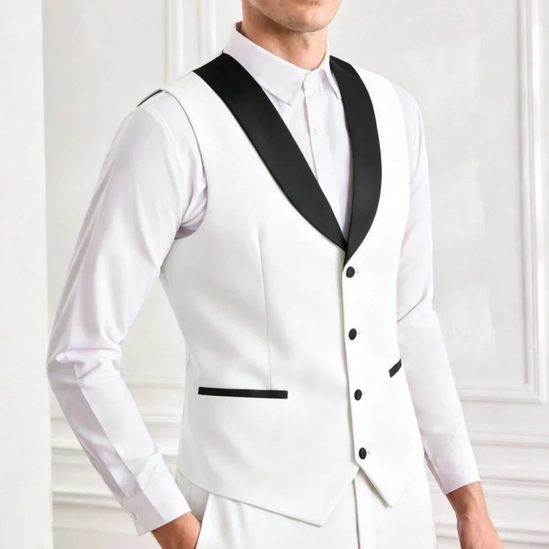Men's Suit Vest – Single Breasted Brown Waistcoat with Black Lapel for Weddings & Formal Occasions
