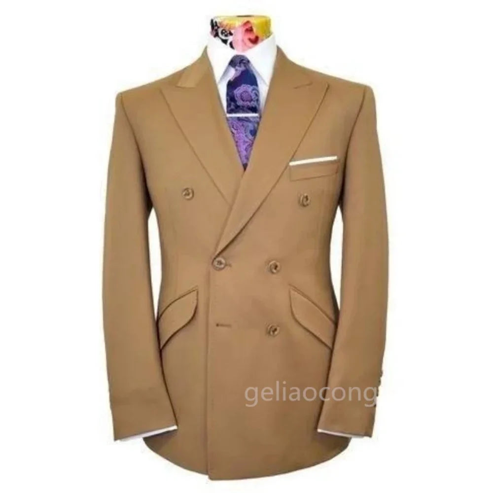 Blue Shawl Lapel Double Breasted Suit Jacket for Men Slim Fit Comfortable Wedding Blazer Prom Tops Regular Fit