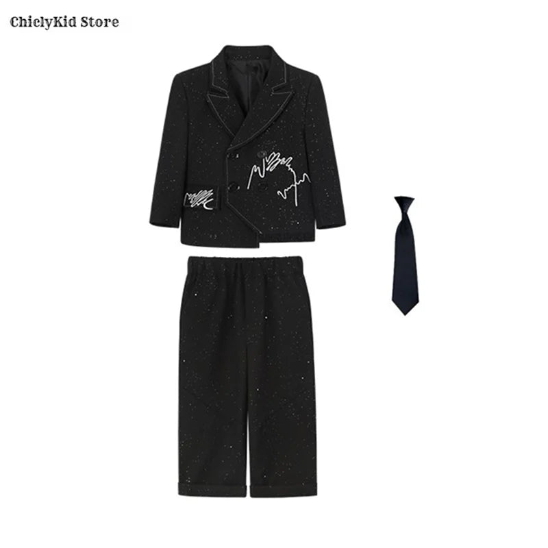 Boys Solid Double Breasted Blazer Jack Vest Pants Children Suit Waistcoat Wedding Clothes Sets Toddler Formal Dress Kids Tuxedos