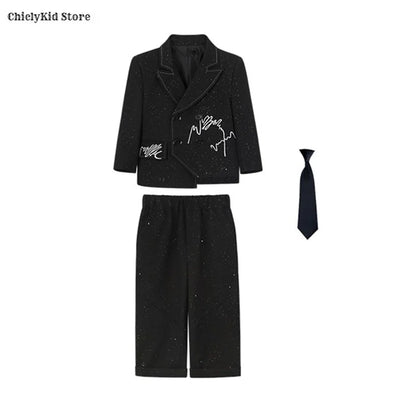 Boys Solid Double Breasted Blazer Jack Vest Pants Children Suit Waistcoat Wedding Clothes Sets Toddler Formal Dress Kids Tuxedos