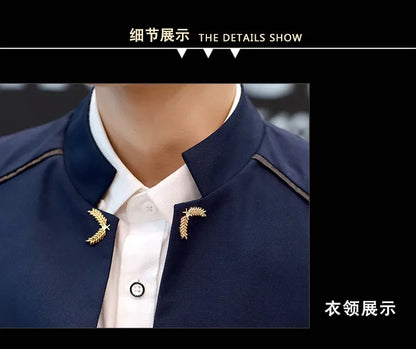 2024 Spring New Men's Stand Collar Casual Suit Jackets Youth Fashion Solid Color Stitching Three Button Mens Blazer Coats