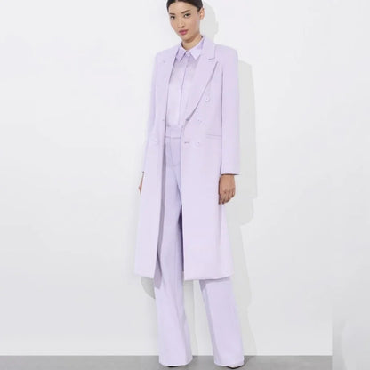 Professional Women Light Lavender 2 Piece Suit Double Breasted Long Jacket Pants Set Classic Office Outfit Formal Evening Wear