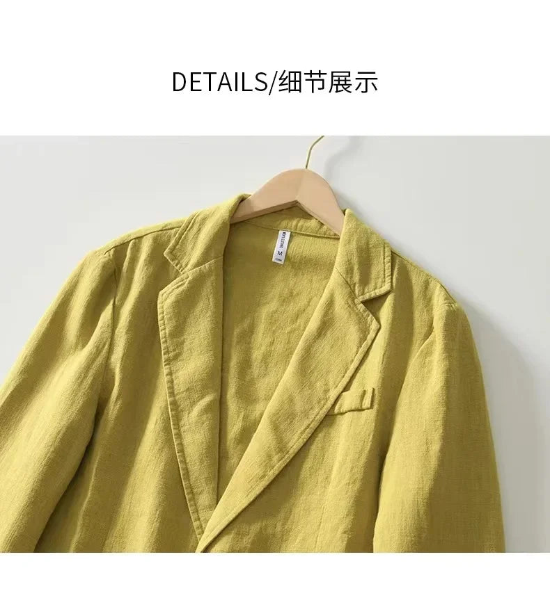 Cotton and Linen Blazer Men's Fashionable Business Casual Outdoor Versatile Travel Lightweight Loose-fitting Retro Style Blazer