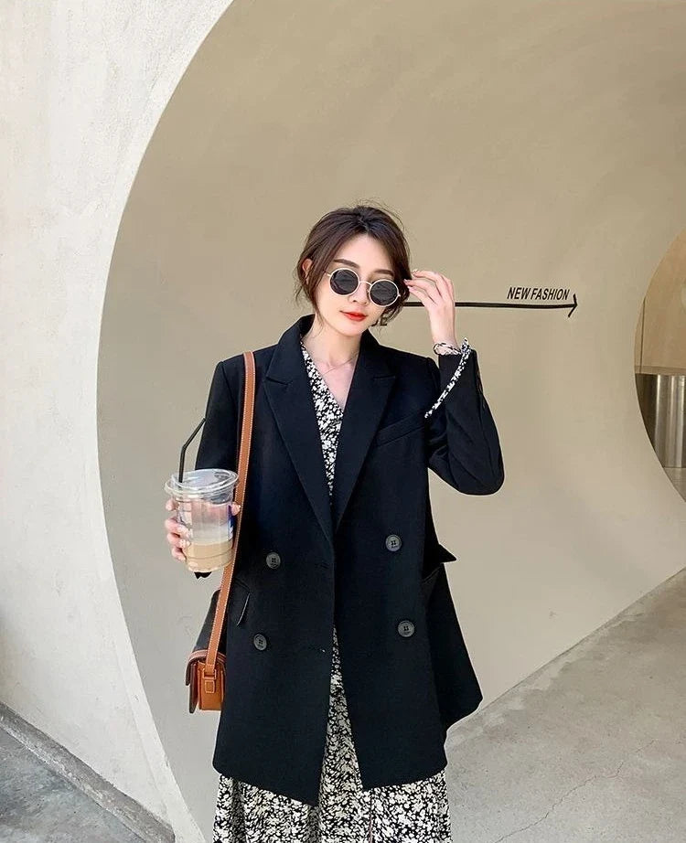 New Arrival 2025 Spring Autumn Women's Korean Loose Blazer Mid Length Solid Color Design Sense Versatile Daily Wear Student Look