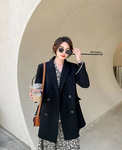 New Arrival 2025 Spring Autumn Women's Korean Loose Blazer Mid Length Solid Color Design Sense Versatile Daily Wear Student Look