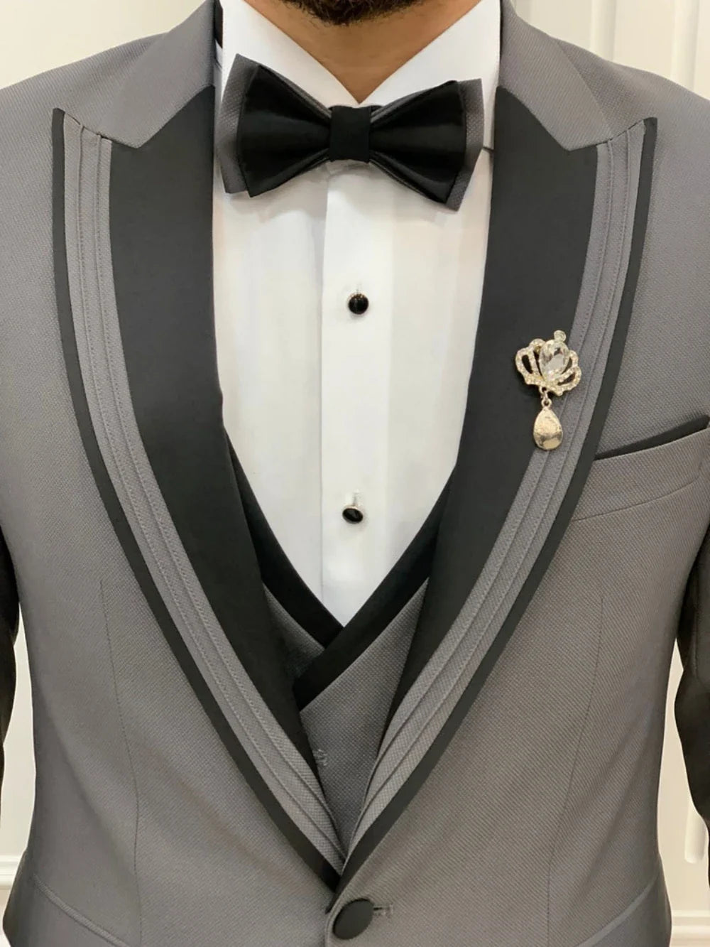 Grey One Button Peak Lapel Men's Wedding Groom Sets High Quality Formal Slim Fit Business Suit Set Business Negotiation Outfit