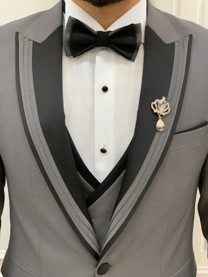Grey One Button Peak Lapel Men's Wedding Groom Sets High Quality Formal Slim Fit Business Suit Set Business Negotiation Outfit