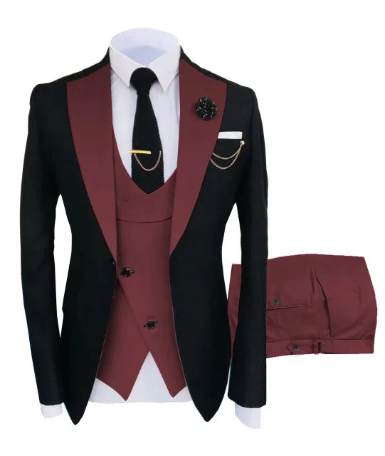 Slim Fit Men Wedding Suits Slim Fit Business Suits Groom Black Tuxedos for Formal Wedding Suits Jacket Pant Vest 3 Pieces