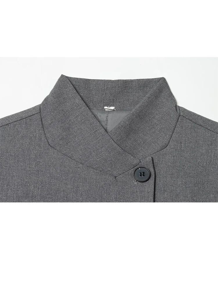 Elegant Women Solid Blazer Coat Spring Autumn Turtleneck Long Sleeve Single Breasted Straight Blazer Female Chic Suit Jacket