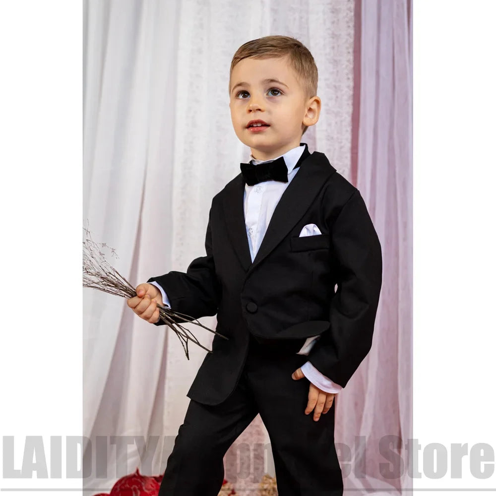 Baby Boys Formal Suit Set Shawl Lapel Tuxedo Blazer Pants Bowtie Pageboy Outfit For Wedding Birthday Party Wear 2 Piece