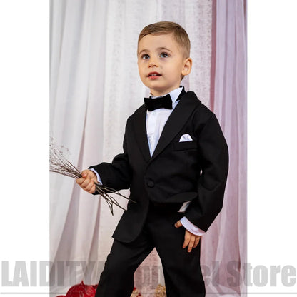 Baby Boys Formal Suit Set Shawl Lapel Tuxedo Blazer Pants Bowtie Pageboy Outfit For Wedding Birthday Party Wear 2 Piece