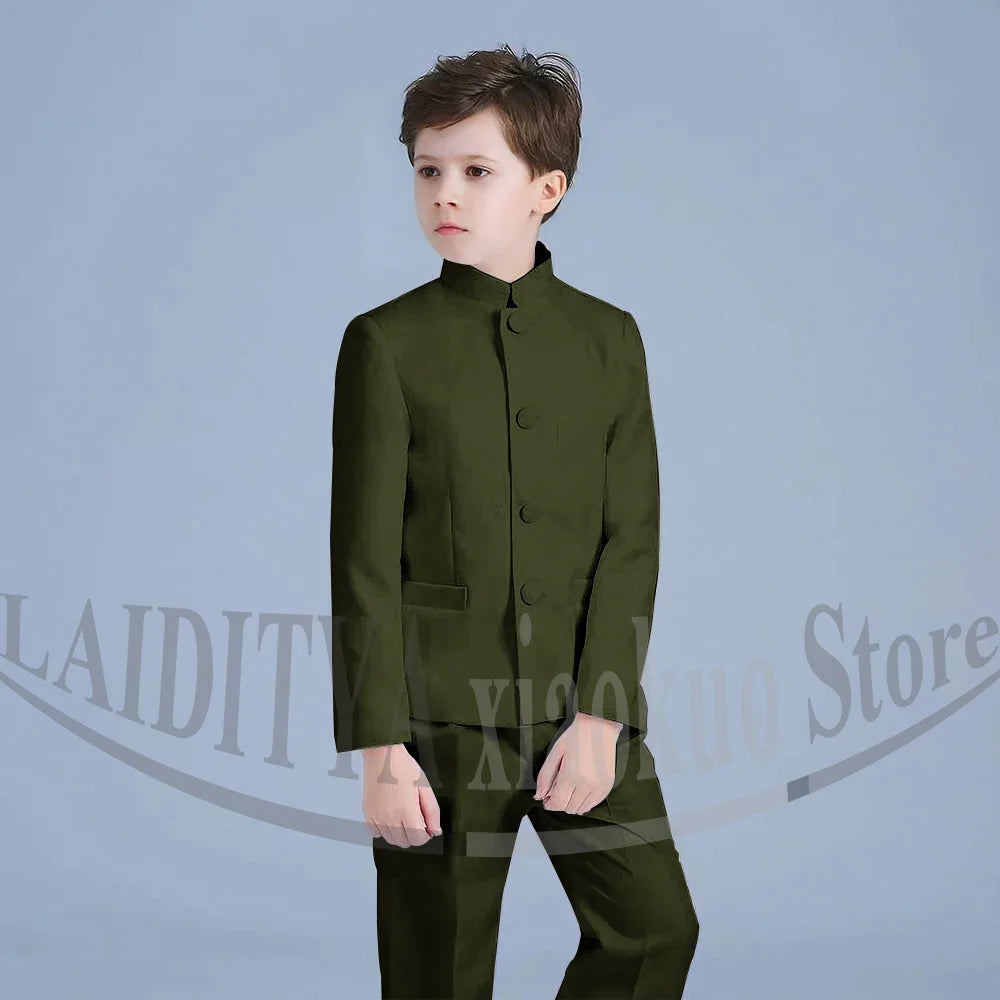 Boy Suits Fashion Stand Collar Single Breasted Outfits 2 Piece Formal Party Tuxedo Daily Casual Slim Children's Clothing