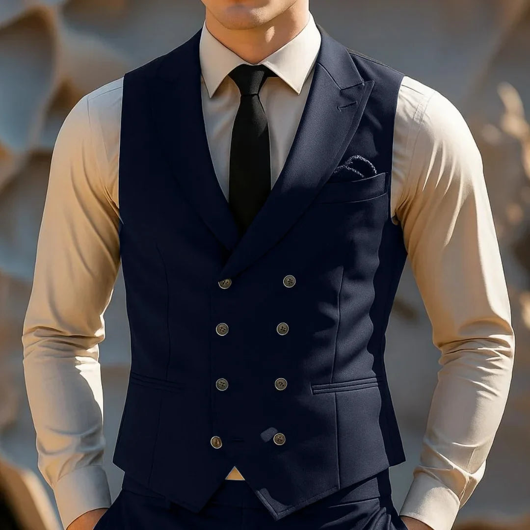 Men Vest Double Breasted with Lapel Formal Waistcoat for Wedding & Business