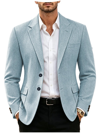 British Men's Blazer Vintage Herringbone Tweed Slim Fit Suit Jacket Wool Blend Formal Business Casual Sport Coat Wedding Office