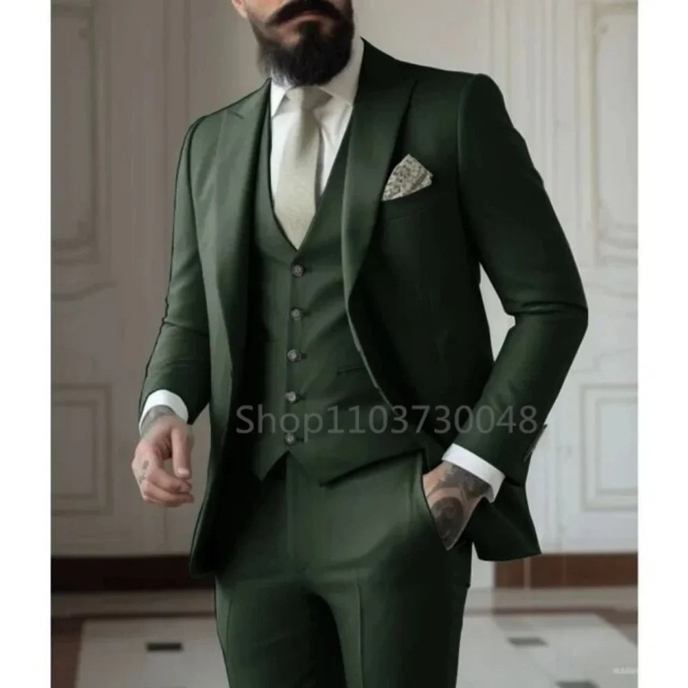 Mens Suits For Groom Tuxedos Notched Lapel Slim Fit Blazer 3 Piece Jacket Pants Vest Wedding Business Man Clothing