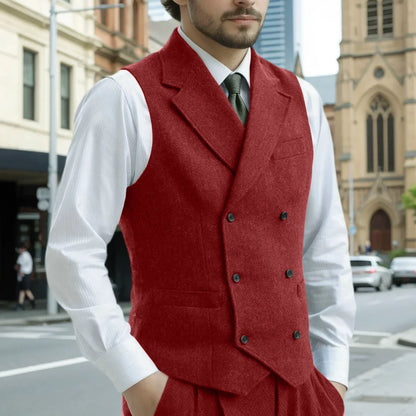Men's Herringbone Vest Single Breasted Lapel Waistcoat for Wedding & Smart Casual Wear