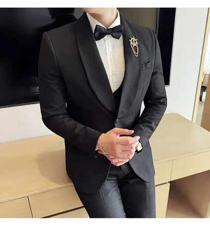 Men's Slim Fit 3-Piece Suit for Weddings, Parties & Formal Occasions – White, Red, Black