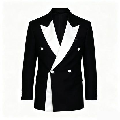 Men's Wedding Formal Suit Blazer Slim Fit Business Double Breasted Jacket Black British Style Tuxedo Dinner Party Prom Suit Coat