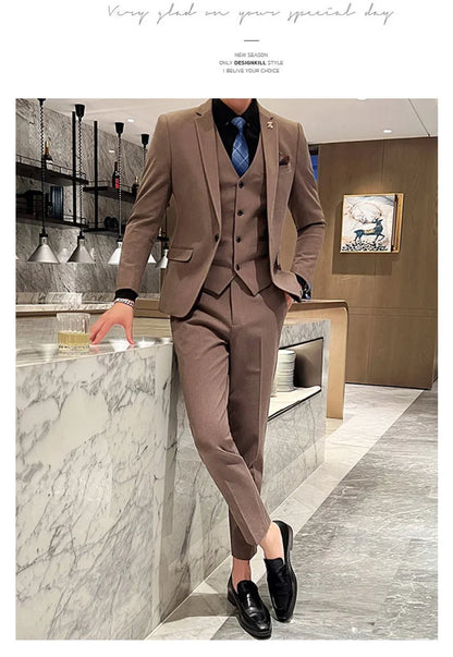 Men's 3-Piece Slim Fit Suit – Smart Casual Blazer, Vest & Pants for Business, Wedding & Formal Occasions