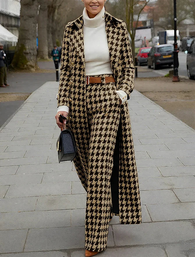 Elegant Houndstooth Women Suits 2 Piece Peak Lapel Formal Casual Prom Party Pants Sets Blazer with Pants