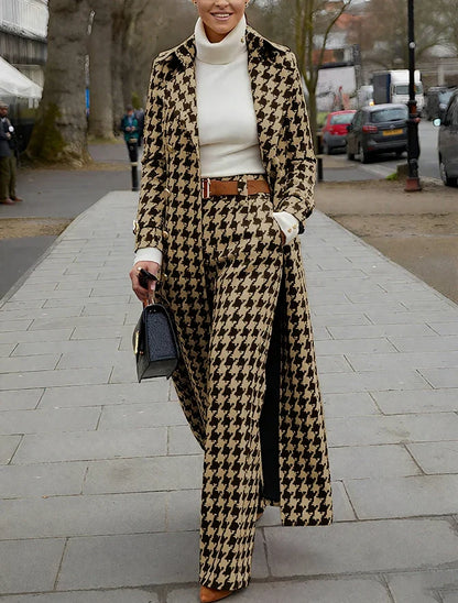Elegant Houndstooth Women Suits 2 Piece Peak Lapel Formal Casual Prom Party Pants Sets Blazer with Pants