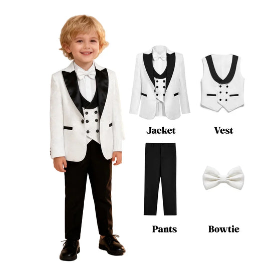 Boys Suit Set 4-Piece Paisley Formal Suit for Kids Wedding Tuxedo Ages 3–14