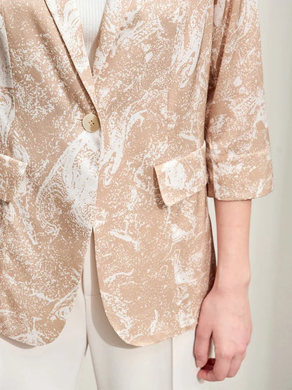 Minimalism Silk Blazers 2026 Summer Notched Printed Basic Fashion Jacket Three Quarter Women Office Lady Blouse 12452146