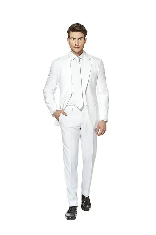 2-Piece White Slim Fit Men's Suit Notch Lapel Two Buttons Business Wedding Prom Groom Tuxedos Jacket & Pants Set