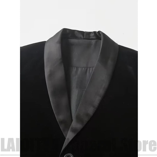 Baby Boys Black Velvet Suit Chic Satin Shawl Lapel Blazer Pants Infant Wedding Outfit Birthday Christmas Party Formal Tuxedo