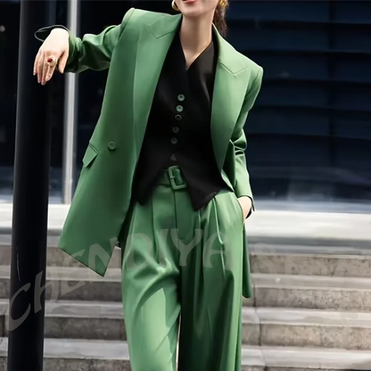 High Quality Elegant Women's Suit 3 Piece Peak Lapel Straight Fit Casual Party Office Lady Fashion Streetwear Jacket Vest Pants
