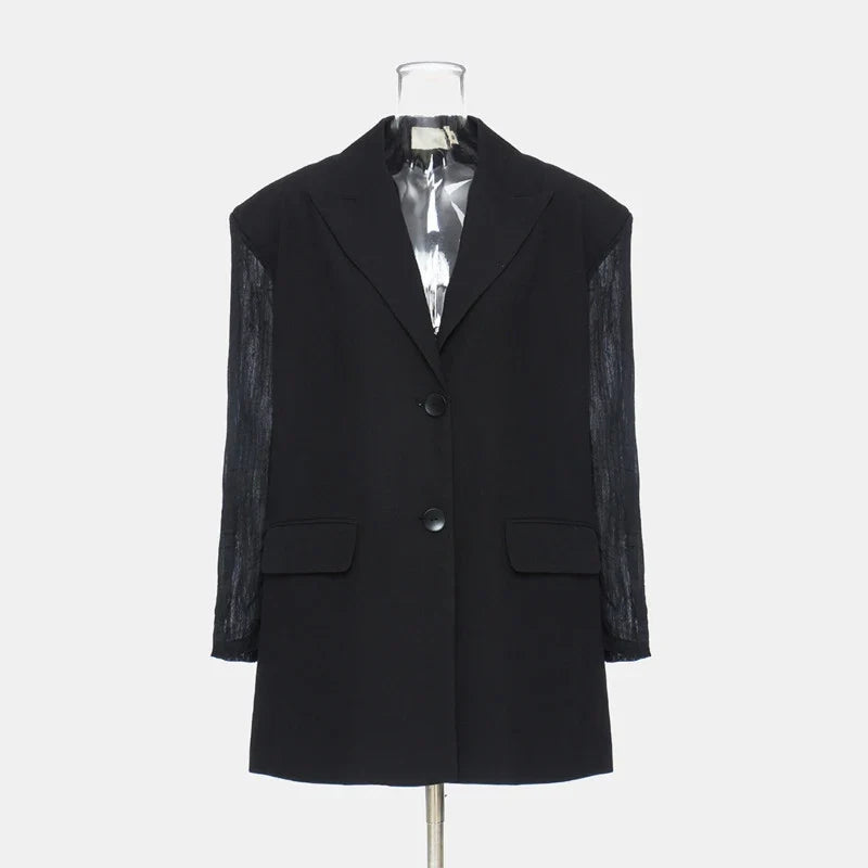 Women Chic Blazer Pleated Long Sleeves Single Breasted Notched Collar Back Lace-up Elegant Ins Coat New Spring 2026 HK19456