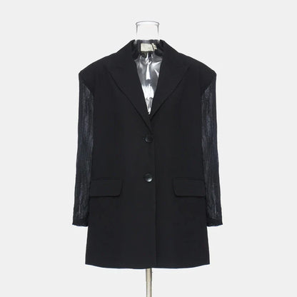 Women Chic Blazer Pleated Long Sleeves Single Breasted Notched Collar Back Lace-up Elegant Ins Coat New Spring 2026 HK19456
