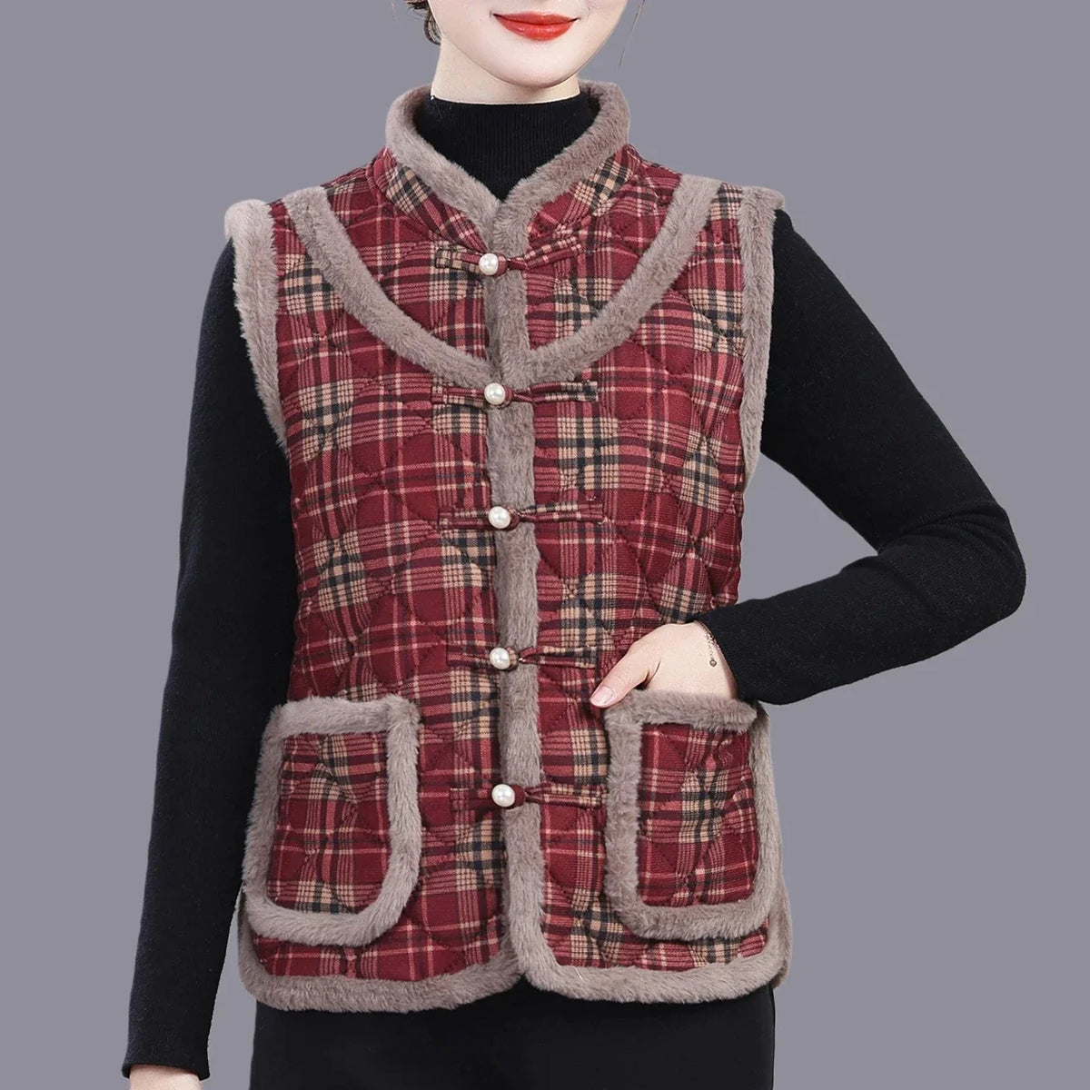 Middle-aged Mother Add Velvet Warm Vest Coat Autumn Winter New Printed Fleece Sleeveless Jacket Grandma Thicken Warm Waistcoat