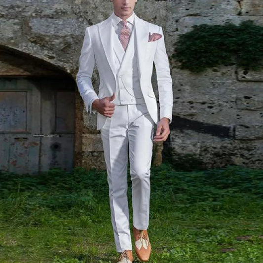New Arrival White Italian Wedding Men Suits Groom Tuxedos 3 Pieces (Jacket+Pants+Vest) Bridegroom Suits Best Man Prom Wear