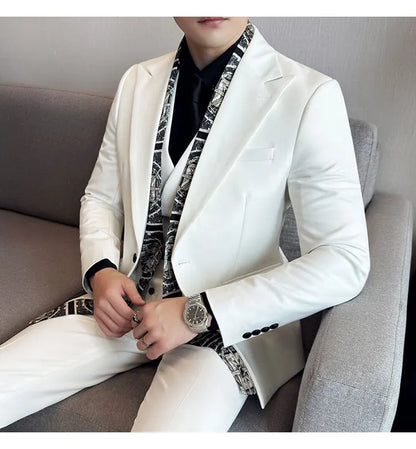 Double Collar Suit Set 3 Pieces Business Formal Casual Suits Vest Trousers Office Work Party Prom Wedding Groomsmen Clothing