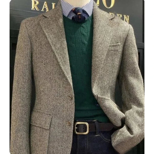 Elegant Mens Suit Jacket Herringbone Single Breasted Business Suit Blazer Casual Jacket Tailleur Fashion Slim Fit Comfortable
