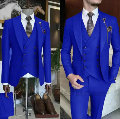 Fashion New Men's Formal Business/Wedding Groom Suits Solid 3 Pieces Men Suits Peak Lapel Single Breasted Blazer Vest Trousers