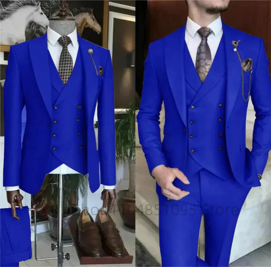 Men's 3 Piece Formal Wedding Suit – Slim Fit Peak Lapel Blazer, Vest & Trousers