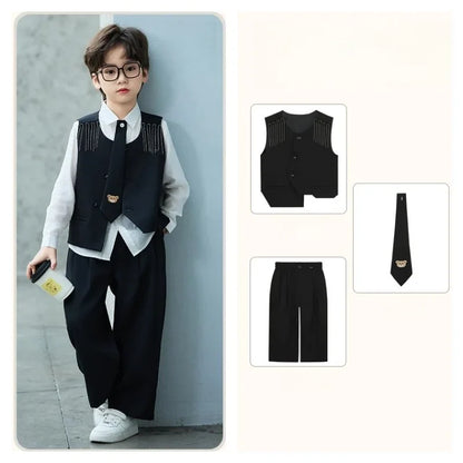 Children's New Chinese Style Clothing Set Fower Boys Baby's First Birthday Party Dress Kids Host Catwalk Performance Costume