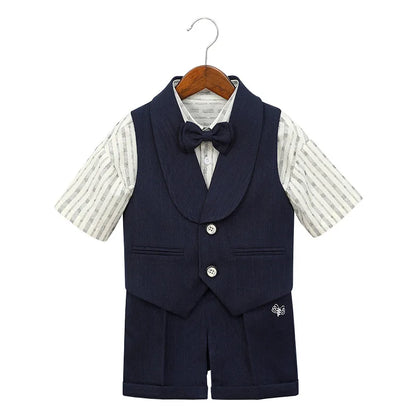 Boys' Summer British Style Suit Vest Set Flower Boy First Birthday Outfit Boys' Children's Day Host Piano Performance Costume