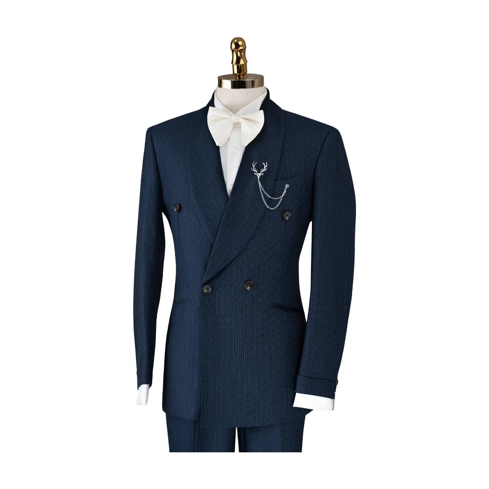Men's Suit 2 Pieces Blazer Pants Pinstripe Single Breasted Sheer Lapel Business Slim Fit Formal Wedding Groom Costume Homm