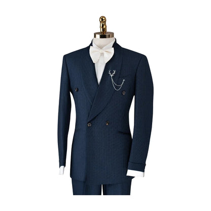 Men's Suit 2 Pieces Blazer Pants Pinstripe Single Breasted Sheer Lapel Business Slim Fit Formal Wedding Groom Costume Homm