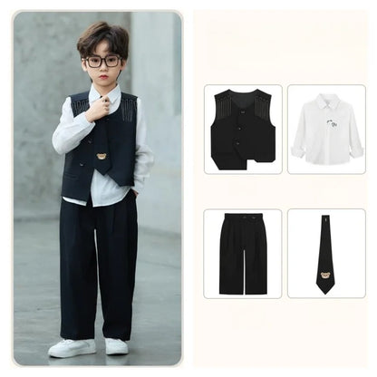 Children's New Chinese Style Clothing Set Fower Boys Baby's First Birthday Party Dress Kids Host Catwalk Performance Costume