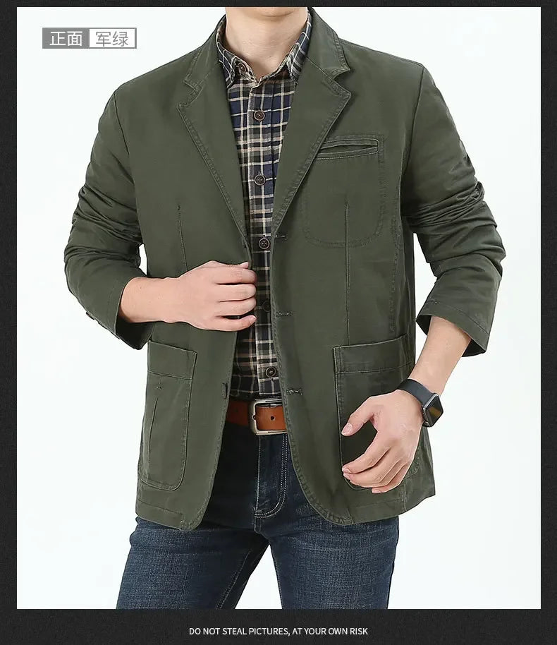 Blazer Pure Cotton Loose Men Fashion Business British Style Casual Three Button Cotton Casual Clothes Single West Coat Blazer