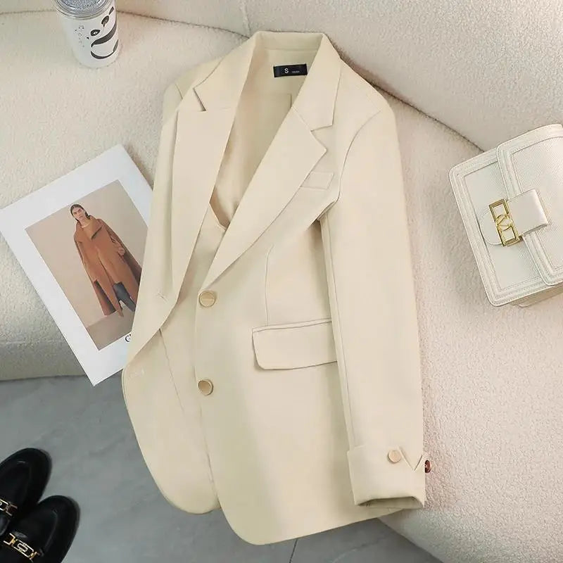 Autumn Blazers Femme 2024 Korean Fashion Office Lady Formal Jackets Coats Elegant Outerwears Long Sleeve Casual Solid Tops