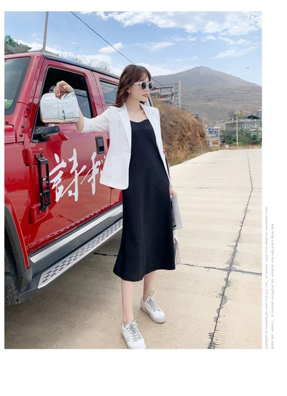 Summer New Sle Women's Linen Suit Jaet Thin Seven-Quarter Sve Drapey Fit Formal Wear Casual Commute Pure Color