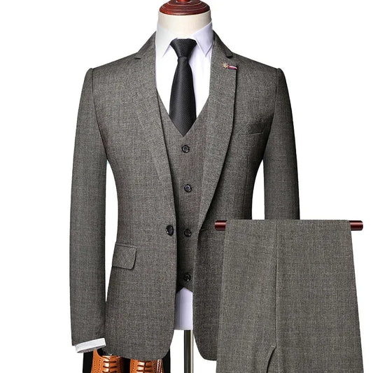 Men's Slim Fit Plaid Suit Set – Blazer, Vest & Pants for Wedding, Business & Formal Occasions